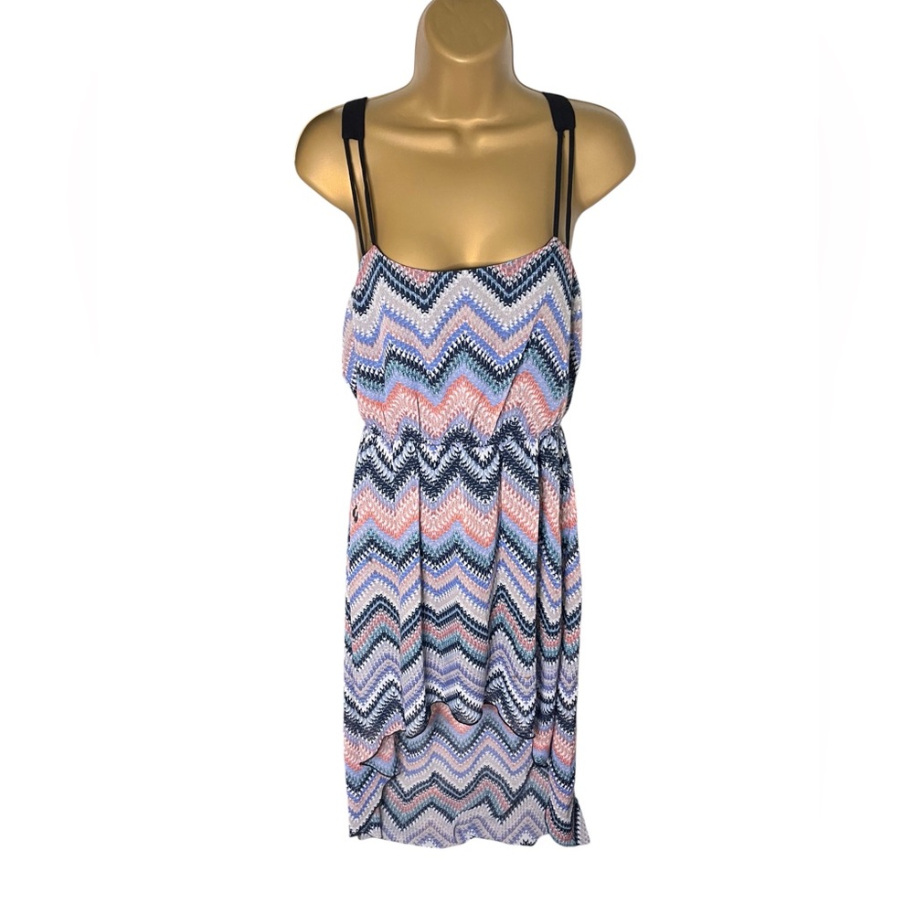 Trixxi Chevron High Low Dress Sleeveless Strappy Back Multicolor Small